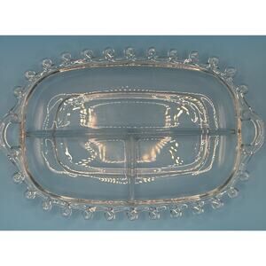 Vintage Heisey Lariat Pattern 3 Part Divided Crystal Glass Relish Celery Dish